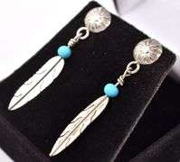 Dazzling 925 Turquoise Gemstone Feather Dangle Earrings