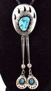 Amazing 925 Bear Claw Bolo with Turquoise gemstones made by Navajo Artist Teddy Goodluck SR.