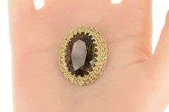 14K Yellow Gold Smoky Quartz Scalloped Filigree Halo Pin/Brooch