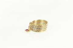 14K Yellow Gold Tri Tone CZ Syn. Ruby Layered Stacking Ring