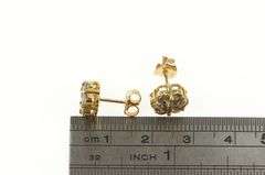 10K Yellow Gold Smoky Quartz Round Flower Cluster Stud Earrings