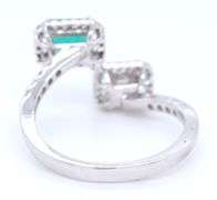18kt White gold emerald cut emerald and diamond ring