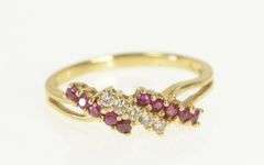 14K Yellow Gold Natural Ruby Diamond Bypass Vintage Band Ring