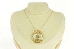 14K Yellow Gold Art Nouveau Cloisonne Enamel Ornate Pendant/Pin