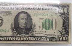 Original Five Hundred Dollar 1934 series Bill with President McKinley