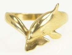 14K Yellow Gold Dolphin Wrap Vintage Ocean Animal Ring