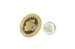 14K Yellow Gold Smoky Quartz Scalloped Filigree Halo Pin/Brooch
