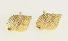 14K Yellow Gold Conch Sea Shell Beach Ocean Motif Stud Earrings