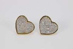 10k Yellow Gold Micro Pave White CZ Heart Love Stud Earrings