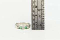 14K White Gold 1.00 Ctw Natural Emerald Diamond Band Ring