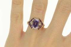 14K Yellow Gold Emerald Cut Amethyst Diamond Accent Ring