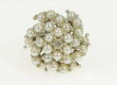14K White Gold 1950's Pearl Diamond Cocktail Swirl Vintage Ring