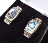 Beautiful 925 Abalone and Marcasite Gemstone Stud Earrings