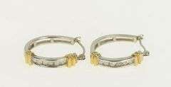 14K White Gold Two Tone Classic Diamond Vintage Hoop Earrings