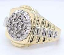 10kt Yellow gold approximate 0.35ctw diamond cluster Rolex style gent's ring
