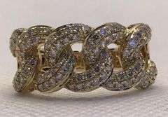GORGEOUS 14K YELLOW GOLD CUBAN LINK MEN’S DIAMOND RING