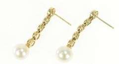 14K Yellow Gold 1.25 Ctw Pearl Diamond Dangle Statement Earrings