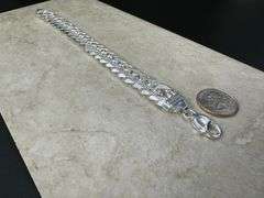 Sterling Silver 16mm Pave Double Curb Chain Cuban Link 925 Italy Bracelet 9"