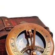 Antique Brass Sundial Leather Case