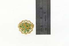 14K Yellow Gold 1960's Emerald Floral Domed Cluster Cocktail Ring