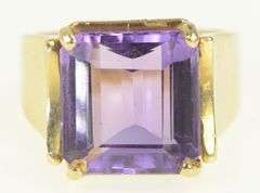 14K Yellow Gold Princess Amethyst Vintage Statement Ring