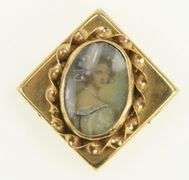 14K Yellow Gold Victorian Painted Lady Slide Bracelet Charm/Pendant