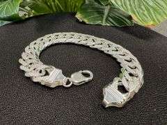 Sterling Silver 16mm Pave Double Curb Chain Cuban Link 925 Italy Bracelet 9"