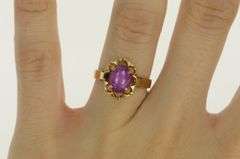 14K Yellow Gold 1960's Syn. Star Ruby Cabochon Vintage Ornate Ring