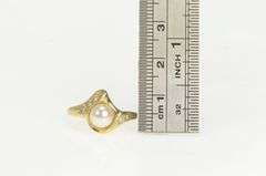 10K Yellow Gold Ornate Pearl Diamond Vintage Bypass Statement Ring