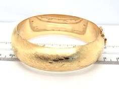 14kt Yellow gold Brushed finish wide floral bangle bracelet