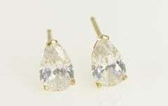 14K Yellow Gold Pear Cut Vintage Solitaire CZ Stud Earrings