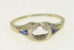 18K White Gold Art Deco Filigree Engagement Setting Ring