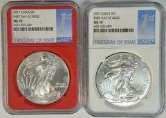 2 NGC MS70 graded 2017 $1 Silver Eagles. 1st Day of Issue