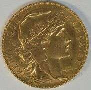 Satiny-fresh Gem BU 1910 France 20 Francs Gold 'Rooster'