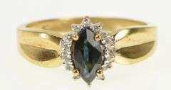 10K Yellow Gold Marquise Sapphire Diamond Halo Vintage Ring
