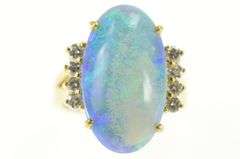 14K Yellow Gold Large Natural Opal Diamond Accent Cocktail Ring