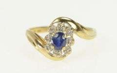 10K Yellow Gold Natural Sapphire Diamond Halo Bypass Ring