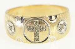 14K Yellow Gold Cross Diamond Christian Faith Promise Ring