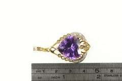 14K Yellow Gold Elaborate Amethyst Heart Diamond Vintage Pendant