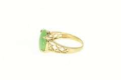 14K Yellow Gold Oval Jadeite Cabochon Scalloped Filigree Ring