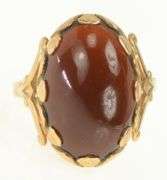14K Yellow Gold 1950's Carnelian Cabochon Vintage Floral Ring