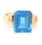 10kt Yellow gold princess cut blue topaz cocktail ring