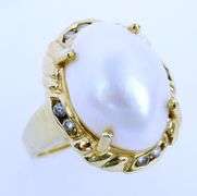 Vintage 14K Mabe Pearl & Diamonds Ring, Size 5.5