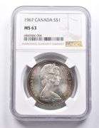 MS63 1967 Canada 1 Dollar Silver NGC Beautifully Toned