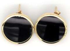 14kt Yellow gold black onyx disc earrings