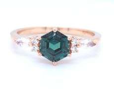 10kt Lab grown Alexandrite, Moonstone and diamond accent ring