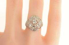 Platinum Art Deco 0.90 Ctw OEC Diamond Filigree Ring