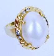 Vintage 14K Mabe Pearl & Diamonds Ring, Size 5.5