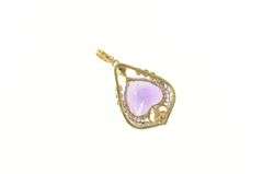 14K Yellow Gold Elaborate Amethyst Heart Diamond Vintage Pendant