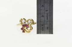 14K Yellow Gold 1930's Ruby Diamond Freeform Cluster Cocktail Ring